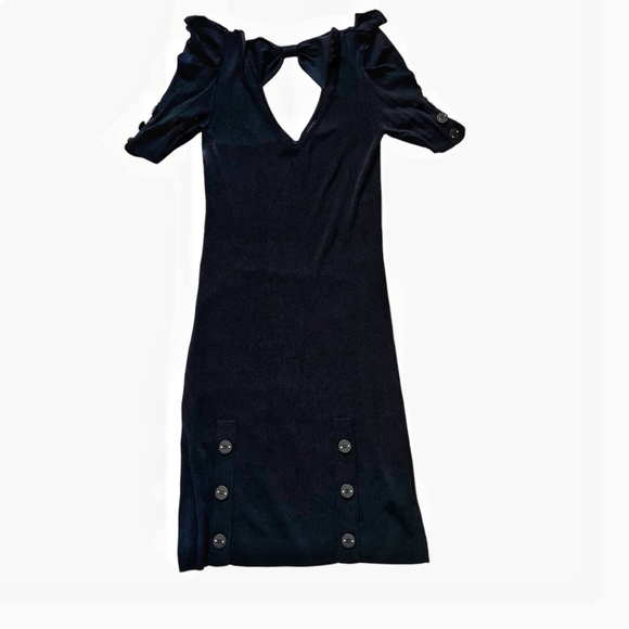 Women Puff Half Sleeve V Neck Slim Fit Knit dress Sz S - Picture 7 of 12